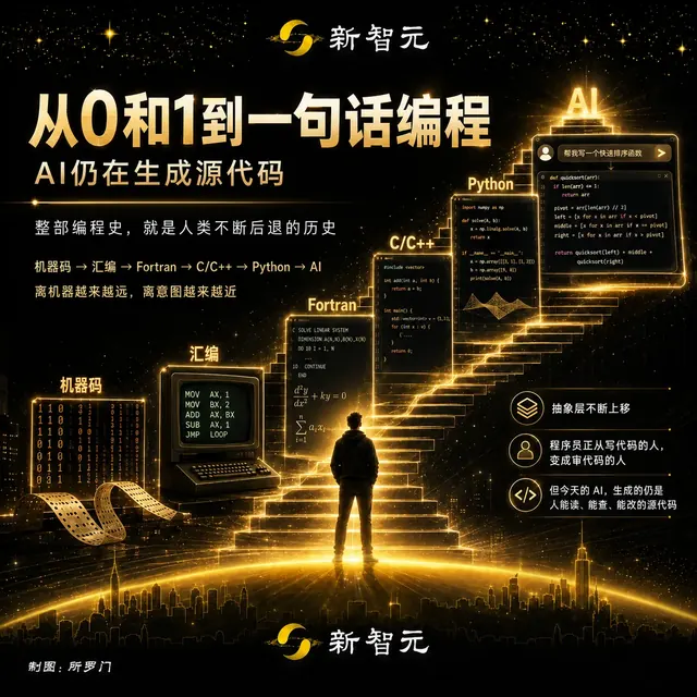 从机器码到一句话编程，抽象层不断上移，AI 生成的仍是源代码