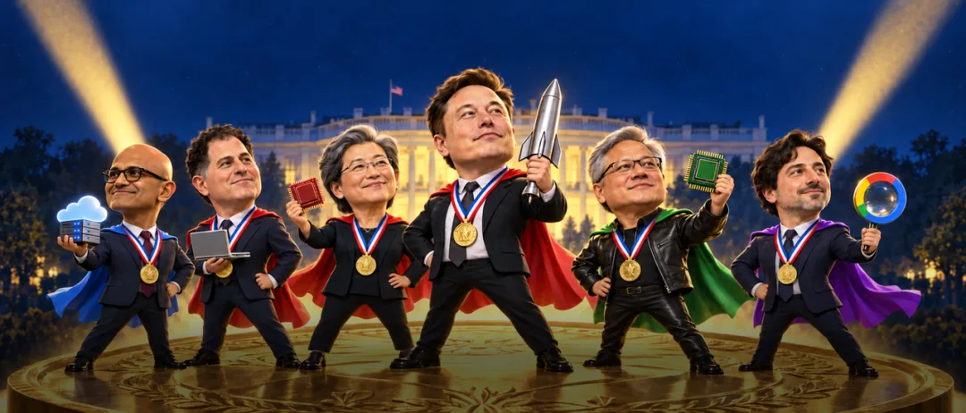 特朗普授予马斯克美国最高科学荣誉，黄仁勋等六人同台领奖